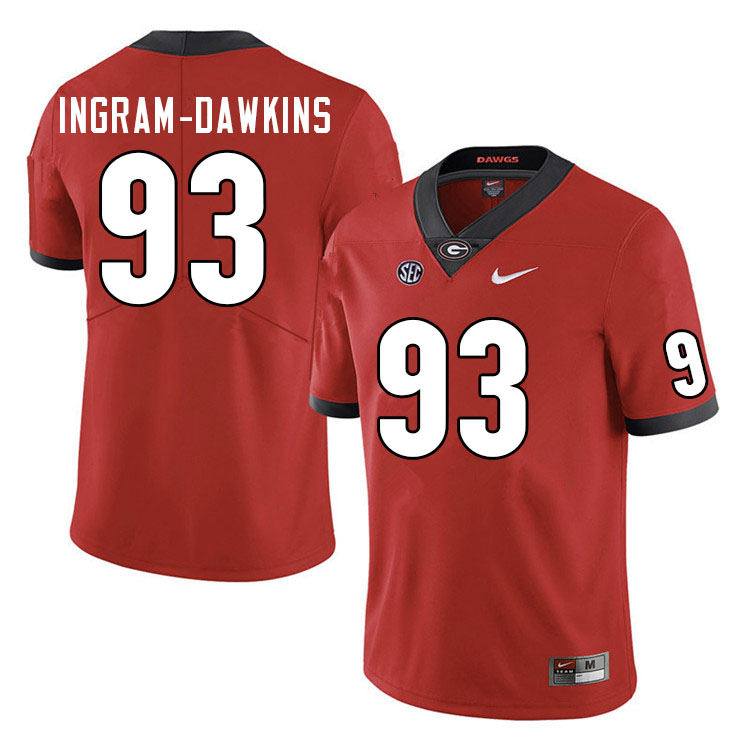 Men #93 Tyrion Ingram-Dawkins Georgia Bulldogs College Football Jerseys Sale-Red